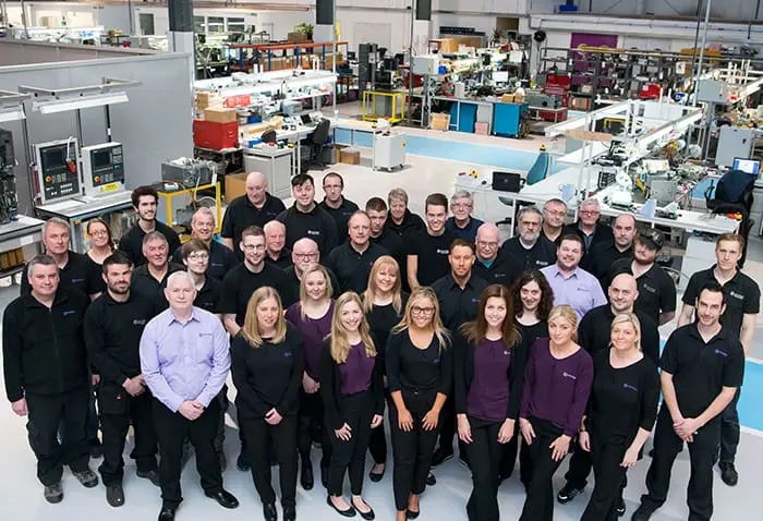 An overhead shot of the Kontroltek South Wales workshop team.