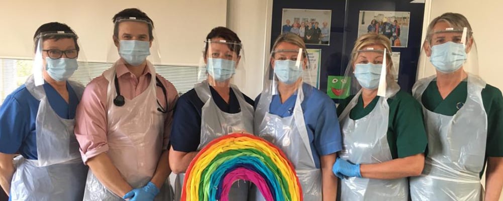 NHS staff wearing 3D printed face shields produced by Kontroltek engineers.